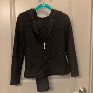 All Black Jacket, Top, and High Waisted Ruched Legging Set